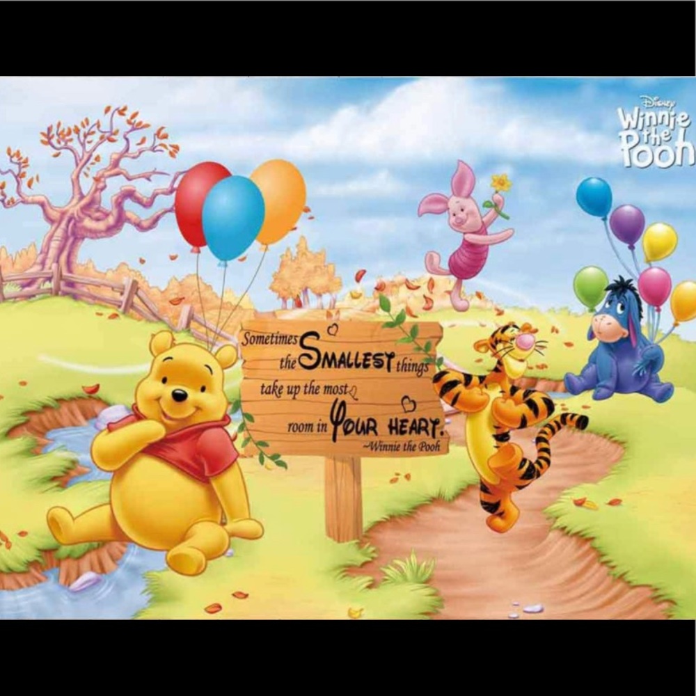 Adorable 7(W)x5(H) Winnie the Pooh backdrop and Happy Birthday banner